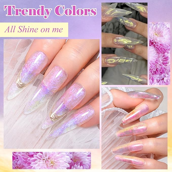 MEET ACROSS Aurora Solid Builder Gel for Nails Pink Purple Non-Stick Hand Nail Extension Gel Extension Kit Salon Gift 7PCS