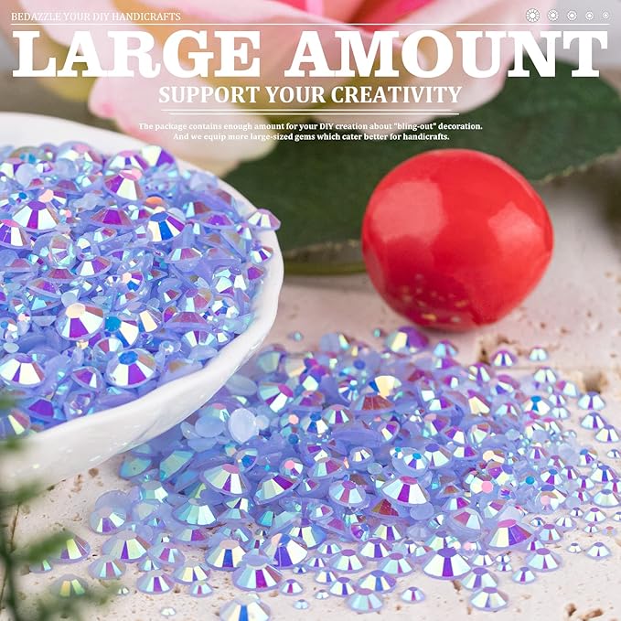 Resin Rhinestones Crafting, 2/3/4/5/6mm Flatback Jelly Rhinestones, 3 Box Sky Blue AB Non Hotfix Crystal Gems for Bedazzling Crafts Mugs Tumblers Clothes Makeup Nail