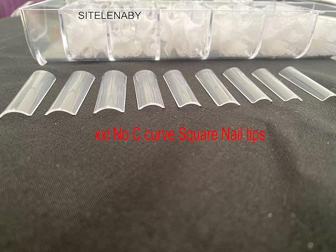 No C Curve Square Nail Tips XXL，Acrylic Nail Tips Square,SITELENABY 500 pcs Clear Fake Nails for Nail Salons,Nail Tech Must Have