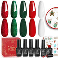 beetles Gel Polish Set - Eif Collection, Sparkle Red Green Glitter Gel Polish Kit Soak Off UV LED Gel Nail Kit with Nail Strengthener Gel Sticker Gift for Women