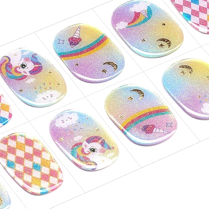 DANNI & TONI Kids Gel Nail Strips Unicorn Rainbow Moon and Stars Salon-Quality Peel & Stick Manicure for Children (Age 6+)– Safe, Long-Lasting, Easy to Apply | Unicorn Dash