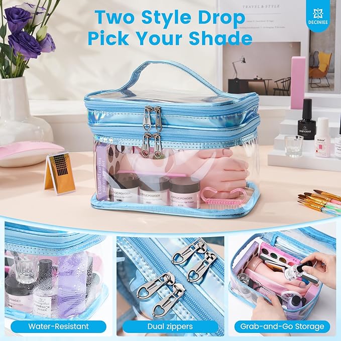 Nail Kit for Beginners with Everything: Professional Acrylic Powder Liquid Set with Nail Practice Hand Drill U V Light in Cosmetic Bag Gift for Women Salon Home (Blue)