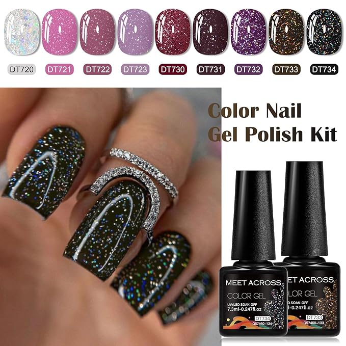 MEET ACROSS 9 Colors Gel Nail Polish + 3PCS Function Gel Nail Polish Kit,Fashion Nail Art Set Design Gifts for Women Manicure Salon (SET23, 12pcs)