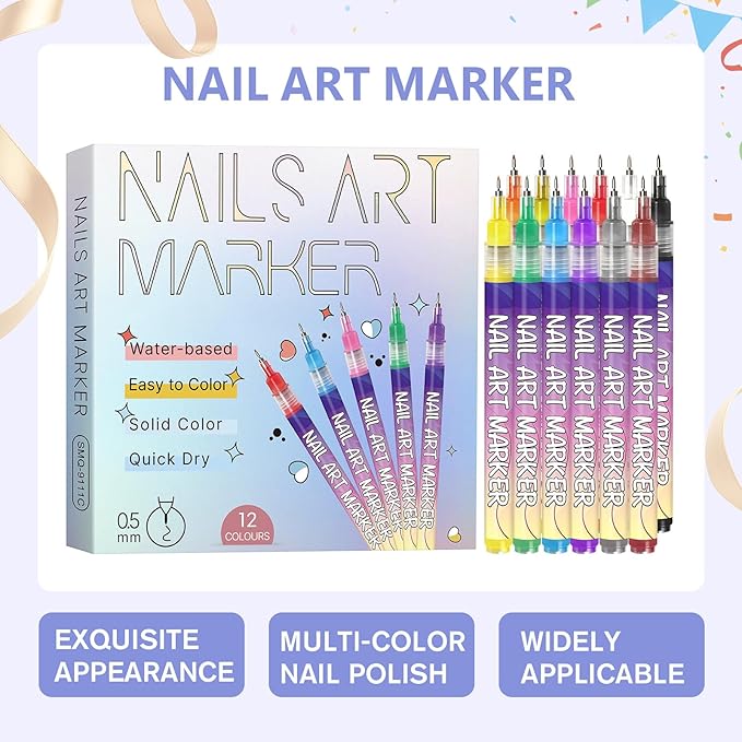 12 Colors Nail Art Pens Set, Nail Art Markers for Gel Nails, 2026 DIY Nail-Art Marker Drawing Painting Liner Pen, 0.5 MM Nail Polish Pens Set, Nails Doodle Pens,Quickly Dry Nail-Art DIY Decoration