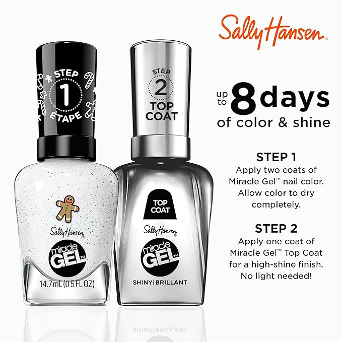 Sally Hansen Miracle Gel Holiday Salon Quality Nail Polish | Gel-Like Formula, Two-Step System, No UV Light Needed, Long Lasting | Opaque, Glittery |911 Whisk You a Merry Xmas | White Nail Polish