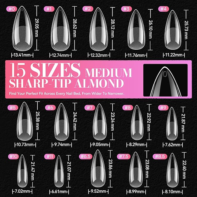 Makartt Medium Stiletto Almond Nail Tips: Clear, 240PCS, 15 Sizes, Half Matte, Fake Nails Stiletto Shapes - Full Cover Soft Acrylic Press On Nail Extensions Supplies Salon and DIY at Home