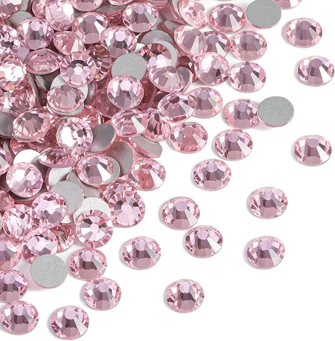 Beadsland 576pcs Flat Back Crystal Rhinestones Round Gems for Nail Art and Craft Glue Fix, Light Pink, SS30,6.3-6.5mm