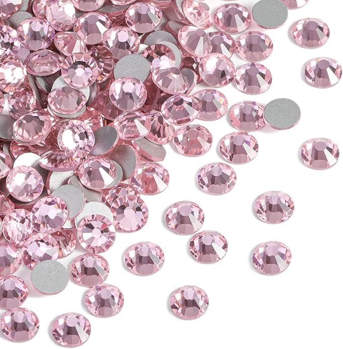 Beadsland 2880pcs Flat Back Crystal Rhinestones Round Gems for Nail Art and Craft Glue Fix,Light Pink,SS20,4.6-4.8mm