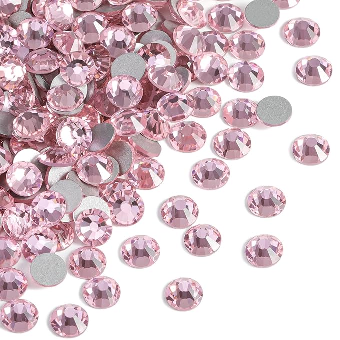 Beadsland Flat Back Crystal Rhinestones Round Gems for Nail Art and Craft Glue Fix, Light Pink, 1.2-1.4mm, SS3/1440pcs