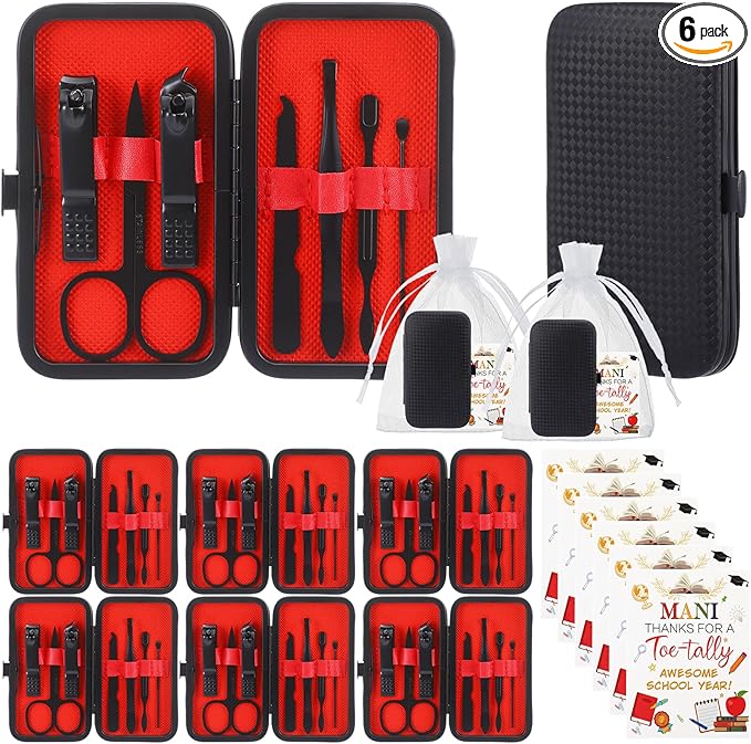 6 Nail Clippers Kits Teacher Appreciation Gifts for Men Women Manicure Set Nail Care Tools Fingernail Toenail Clipper Cutters Professional Stainless Steel Kit with Travel Case