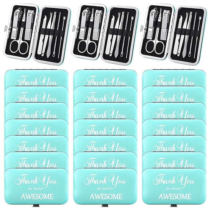 Therwen 24 Sets Mother's Day Gift Manicure Set Stainless Steel Nail Clippers 8 in 1 Grooming Nail Kit Employee Appreciation Gift Professional Pedicure Tool for Women Coworker Personal Care(Sky Blue)