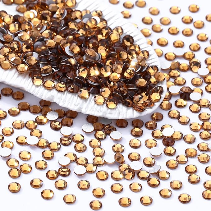 Topaz Flatback Rhinestones, Glass Rhinestones for Nail Art and Craft, Glue Fix, Loose Crystal Gemstones(Topaz, SS4, 1440pcs, 1.5-1.7mm)