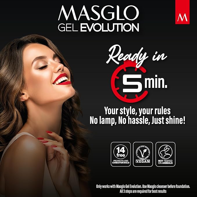 MASGLO Gel Evolution – Set of 3 Nail Polishes No UV/LED Lamp Needed, Fast-Drying, 12-Day Wear, 14-Free Formula, High-Gloss Finish, vegan (0.5 oz Each) h