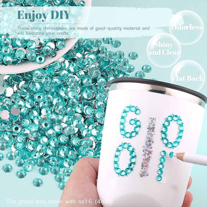 1500PCS 6mm Resin Rhinestones Bulk for Crafting (Lake Blue), Flatback Bedazzling Crystals for Crafts DIY Nail Decoration, Gems Charms for Tumbler Shoes Clothing Fabric with Pickup Pen and Tweezers