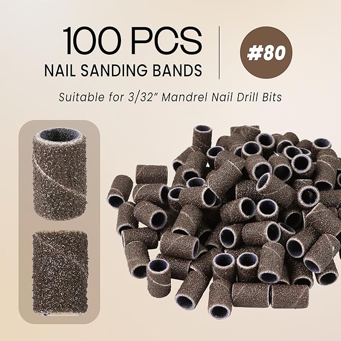 100 Pcs Large Nail Drill Bits Sanding Bands for Nail Drill – Nail File for Acrylic Nail Gel Manicures Pedicure PANA Nail Drill Bits (Sanding Bands Variation 01) (80 Grit, Large Brown)