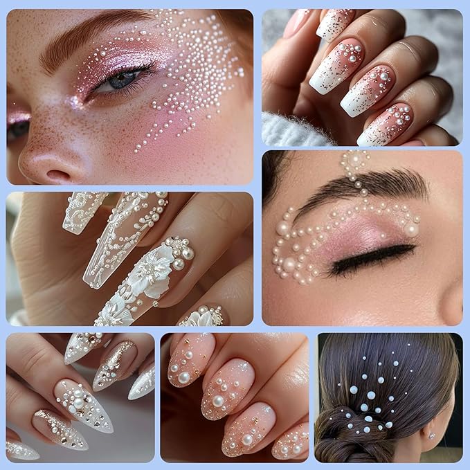 Canvalite 11000Pcs Flatback Pearls for Crafting, Multiple Sizes Half Nail Pearls with 5Pcs B7000 Jewelry Glues & Picker Tools Bedazzling Bead for DIY Crafts Clothing Tumblers Shoes Decors Nail Art