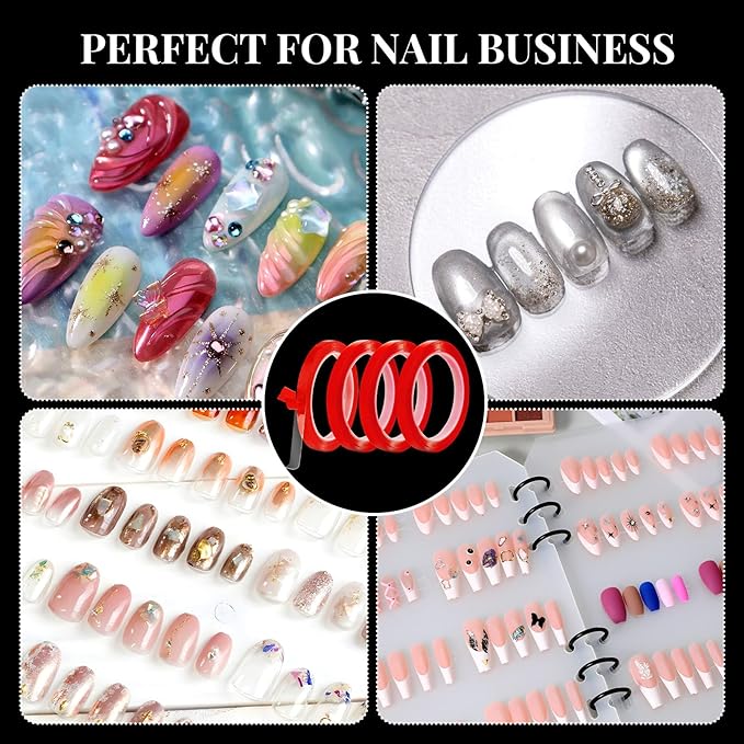 4 Rolls Double Sided Tape For Press On Nails Adhesive Strong Sticky Nail Art Tapes For Nail Packaging Waterproof Removable Traceless Clear Mounting Tape For Salon Nail Tips Designs Showcase