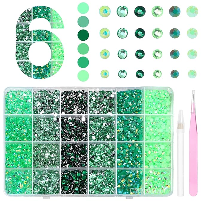 18000 Pcs 3D Green Resin Rhinestones for Crafting, Flatback Jelly Resin Bedazzled Rhinestones for Nails Art, 3-6 mm Crystal Nail Gems for Crafts Nails Eyes Makeup DIY Crafts Supplies