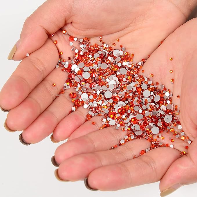 10000 Pieces Rhinestones 6 Sizes Round Crystal Glass Flat Back Rhinestones with 1Tweezers and 1Picking Pen for Nail Art Crafts Clothes Bags DIY (Orange)