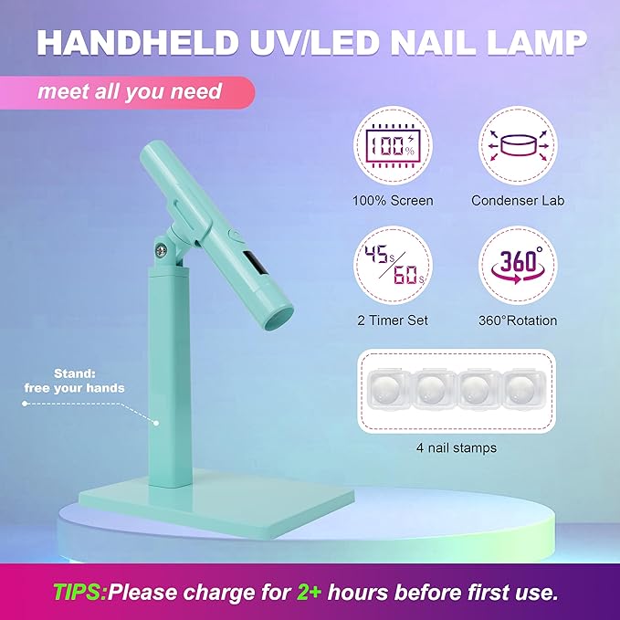 Mini UV Light for Nails，Handheld LED Flash Cure Lamp for Gel X Polish, Portable Uv Pen Light for Single Finger,Nail Curing Lamp with Stand for Starter Salon DIY or Home Manicure (Blue, Mini)