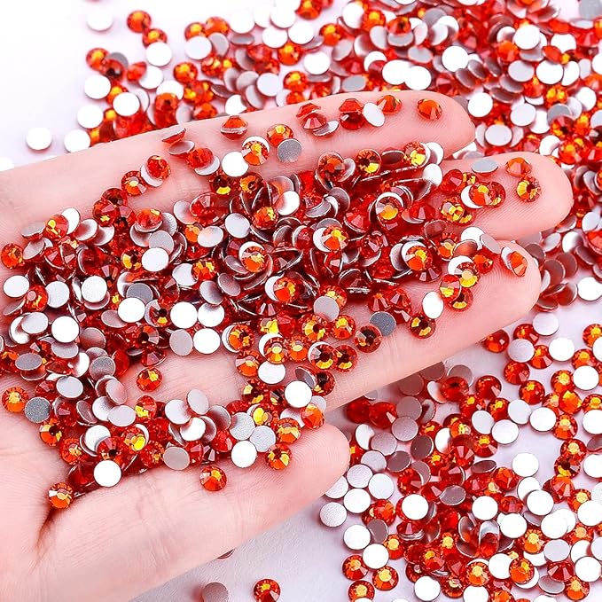 Novani Orange Rhinestones 288pcs Glass Round Crystal Flatback Gemstones for Crafts Nails Makeup Bags and Shoes Decoration（SS30, Hyacinth）