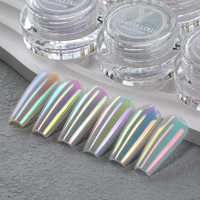 Yokefellow GleamTap Cushion Aurora Chrome Nail Powder -Mermaid Aurora Effect,Nail Art Glitter Decoration for Home DIY Salon Manicure (GTKIT-01)