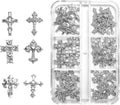 3D Alloy Metal Crystal Cross Nail Charms - 60 Pcs Ideal for Women and Girls' DIY Punk Nail Art, with Rhinestones, Great for Salons & Fashion Events (60, Silvery)