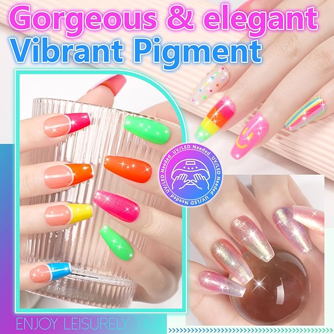 ABAC 24 Color Solid Gel Nail Polish,Pat Paint Gel,Ombre Nail Gel Hema-Free No-Spill Rainbow Shades w/Pro Brush,Summer 2025 Clump-Free Shimmer for Rave,Beach & Festival Nails