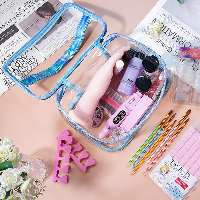 Nail Kit for Beginners with Everything: Practice Hand Acrylic Nail Set Professional Powder Drill Liquid Starter Kits with U V Lamp in Cosmetic Gift Bag for Women Salon Home (Blue)