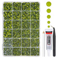 Olive Green Crystal Resin Rhinestones w B7000 Jewelry Glue for Bedazzling Crafting 2-6mm Flatback Stones Diamonds Gems Bedazzler Kit for Nails Face Eyes Makeup Tumblers Bottles DIY Crafts Shoes