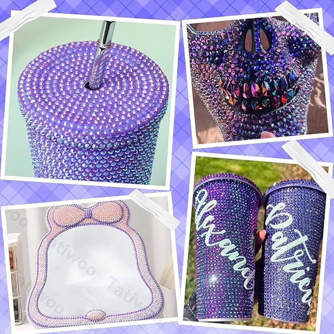 20000Pcs Purple AB Flatback Jelly Resin Rhinestones for Bedazzling, Mix Sizes Crystal Rhinestones Gems, Purple AB Gems Bedazzling for Crafting for DIY Face Makeup Crafts Tumblers