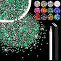 12000PCS 2mm Resin Rhinestones Bulk for Crafting (Dark Green), Flatback Bedazzling Crystals for Crafts DIY Nail Decoration, Gems Charms for Tumbler Shoes Clothing Fabric with Pickup Pen and Tweezers