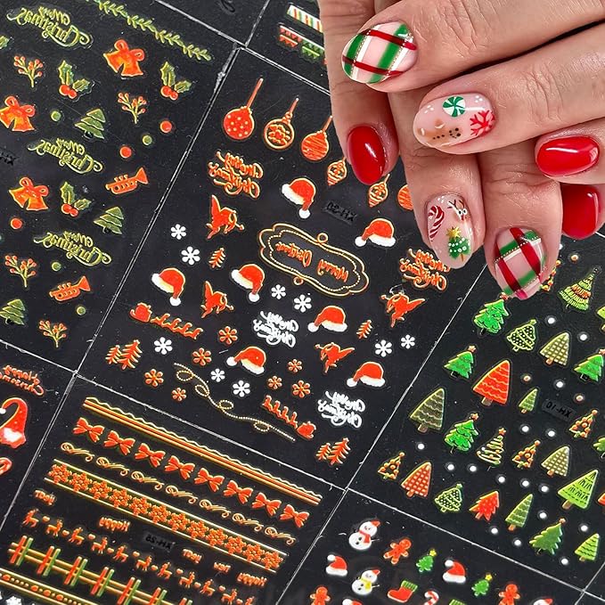 30 Sheets Christmas Nail Art Stickers 3D Self-Adhesive Santa Claus Tree Nail Stickers for Nail Art Snowman Elk Nail Art Stickers Winter Nail Decals Xmas Design Nail Decals for Nail Art for Women