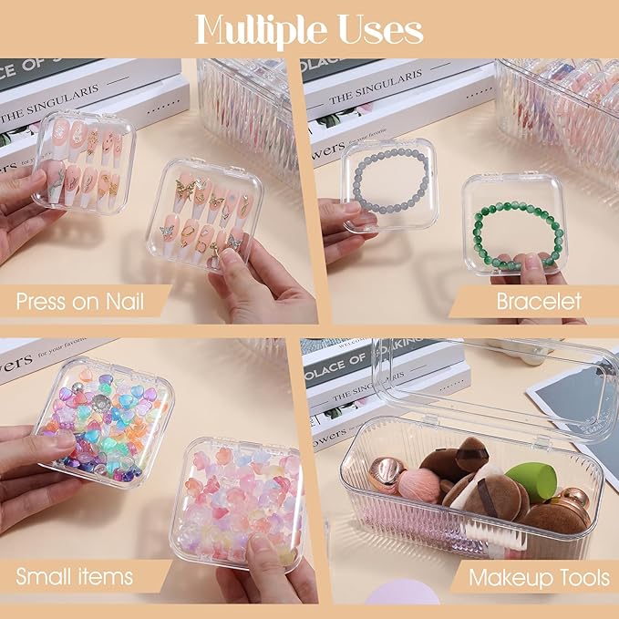 Press On Nail Orgnizer 14 PCS Clear Press On Nail Storage Boxes and 1 Big Storage box with 60 Pcs Adhesive Double Sided Tape, On Packaging for Fake Display Salon
