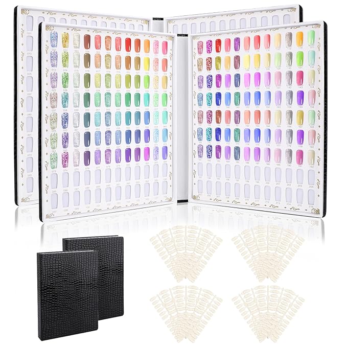 Segbeauty 2 Pack of 216 Colors Nail Gel Display Chart, Nail Polish Sample Showing Board with 480 False Tips, Leather Fingernail Color Display Book Nails Polish Organizer Nails Practicing Design Chart