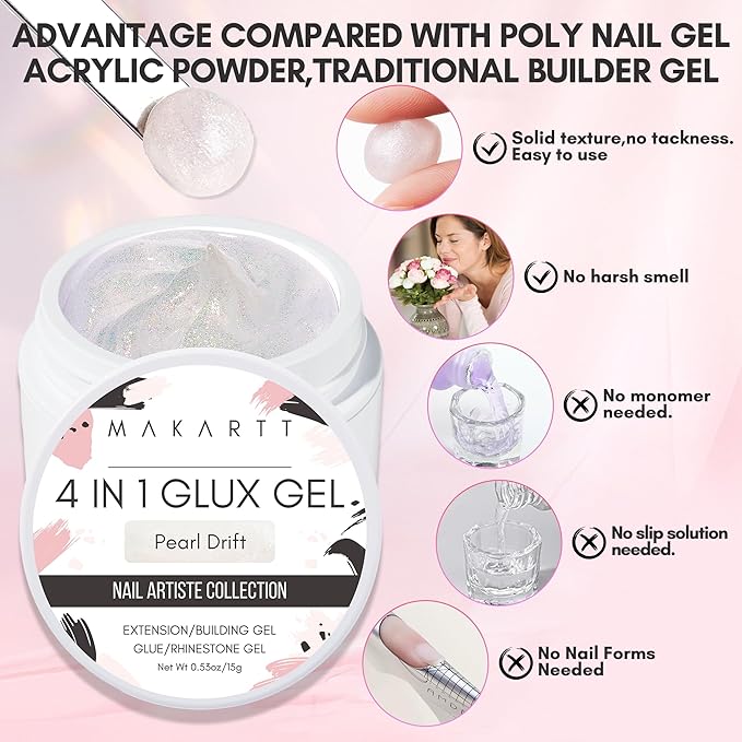 Makartt 3D Nail Gel Art Kit: 4 Colors 3D Sculpting DIY Manicure Solid Gel Builder Clear and Shimmers for Extension, Molding Adhesive Glue Rhinestone Hard Gels No Wipe Chrome DIY Salon Home