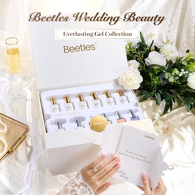 Beetles Gel Nail Polish Kit with UV Light - Wedding Beauty French Manicure Kit, 15ml UV LED Soak Off French Tip Gel Polish Set with Nail Tools Valentines Nails Decoration - Gifts for Her
