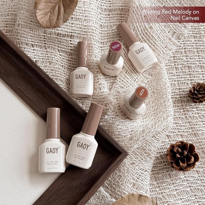 GAOY 42 Pcs Gel Nail Polish Kit, Red Brown Colors Fall Winter Gel Nail Polish Set with Glossy & Matte Top Coat and Base Coat for Salon and DIY Manicure at Home