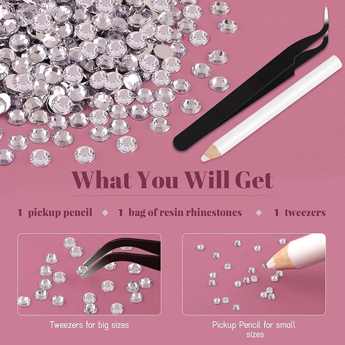 4000PCS 5mm Resin Rhinestones Bulk for Crafting (Clear), Flatback Bedazzling Crystals for Crafts DIY Nail Decoration, Gems Charms for Tumbler Shoes Clothing Fabric with Pickup Pen and Tweezers