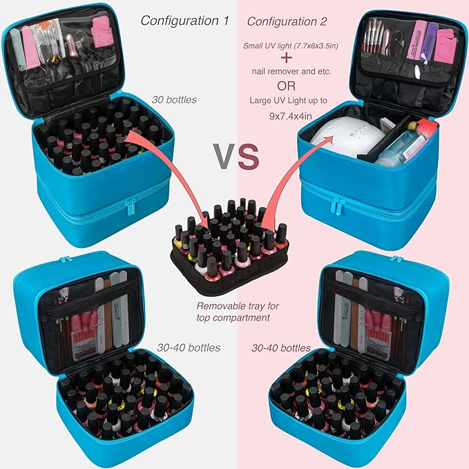 ButterFox Nail Polish Carrying Case Bag Storage Organizer, Fits up to 60 Nail Polish Bottles, Pockets for Manicure Accessories - Sky Blue
