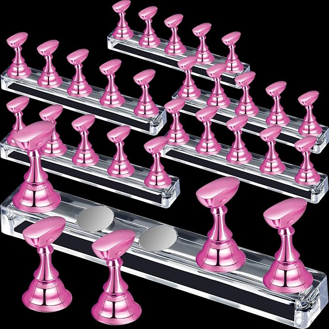 Blulu 6 Sets Magnetic Nail Tip Display Holder Acrylic Display Stand Nail Tip Practice Art Training Stand for DIY Manicure Fingernail Salon(Light Pink)
