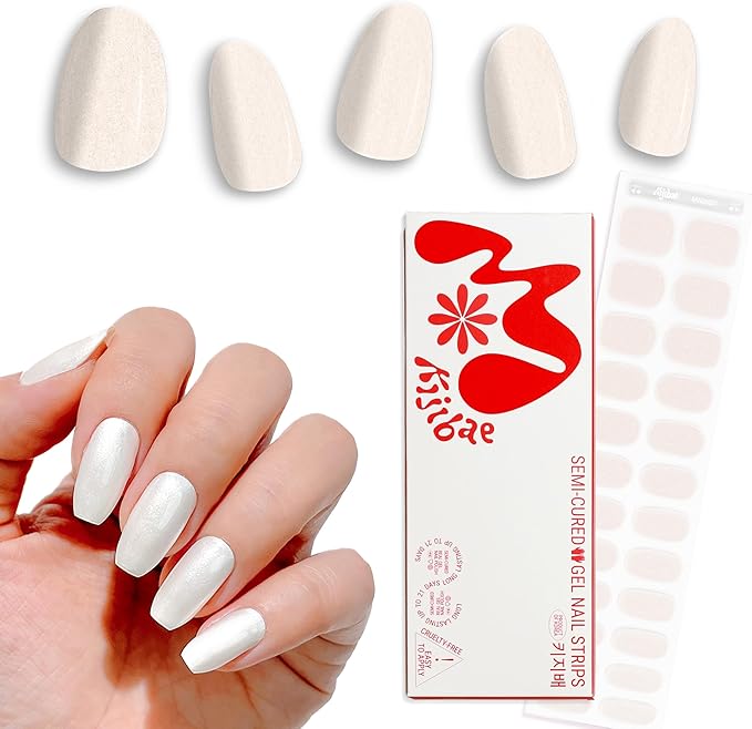 Semi Cured Gel Polish Strips | 24pc UV LED Required Wraps | Gift Peel and Stick Nails | Coquette DIY Home Manicure | Press On Alternative (Chill Pearl)