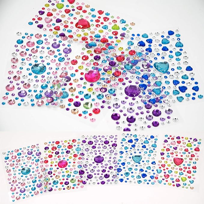 2800PCS 25 Sheets Self-Adhesive Jewel Stickers Rhinestones Jewels Rhinestone Stickers DIY Gem Rhinestone Multi Color Gemstone Embellishments Assorted for Makeup, Festival, Crafts & Embellishments