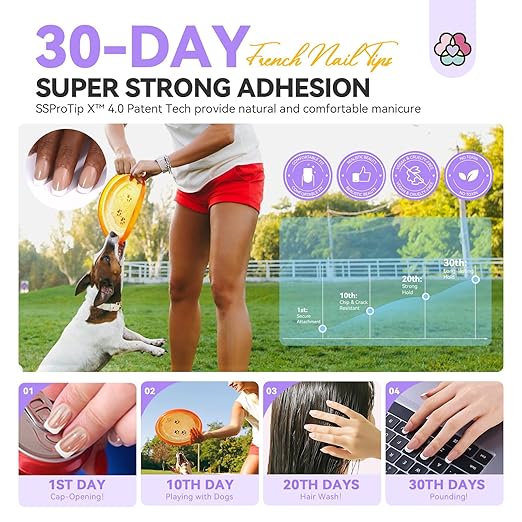 SAVILAND French Press on Nails: Strong-fit Short Suqare Handmade French Tip Nails Nude Long-Wear 150 PCS Nail Tips Natural & Thick Soft Gel Fake Nails DIY Nails Art Home SSProTip X