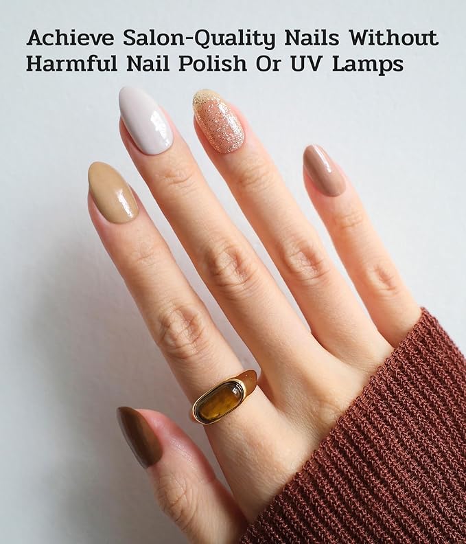 Nail Polish Strips (No UV Lamp Needed) - 22 Pcs Salon Quality Gel Nail Stickers - Long Lasting Wraps (Sepia Tone Brown)