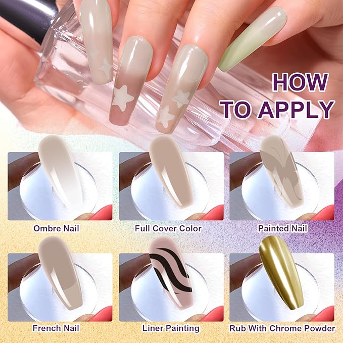 Gradient Painting Gel Set, 9 Colors Ombre Gel Nail Polish with 6 Aurora Multi-Purpose Brushes for Ombre Nails Aura Nails French Manicure Soak Off UV U Milkshake