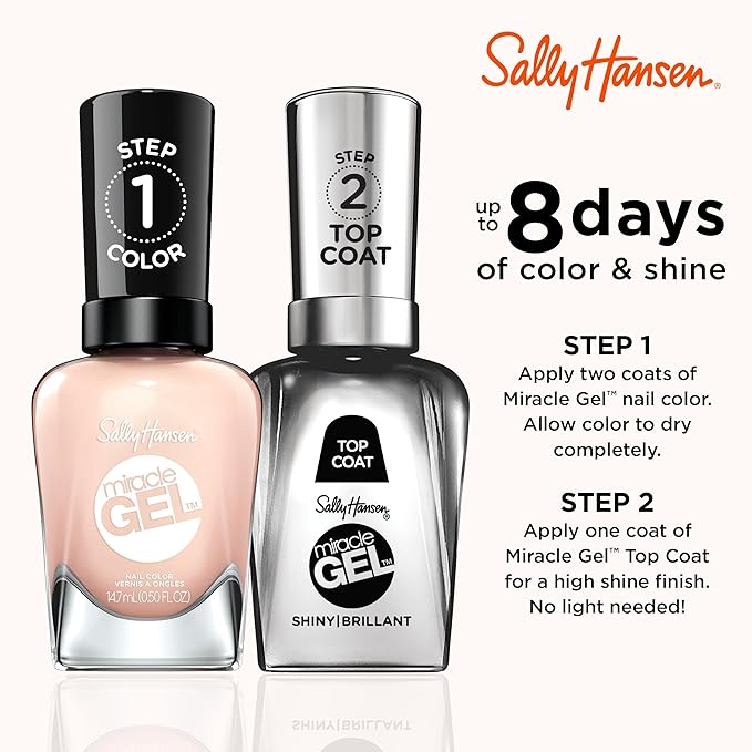 Sally Hansen Miracle Gel Salon Quality Nail Polish | Gel-Like Formula, Two-Step System, No UV Light Needed, Long Lasting | Sheer | 187 Sheer Happiness | Translucent Pale Pink Nail Polish