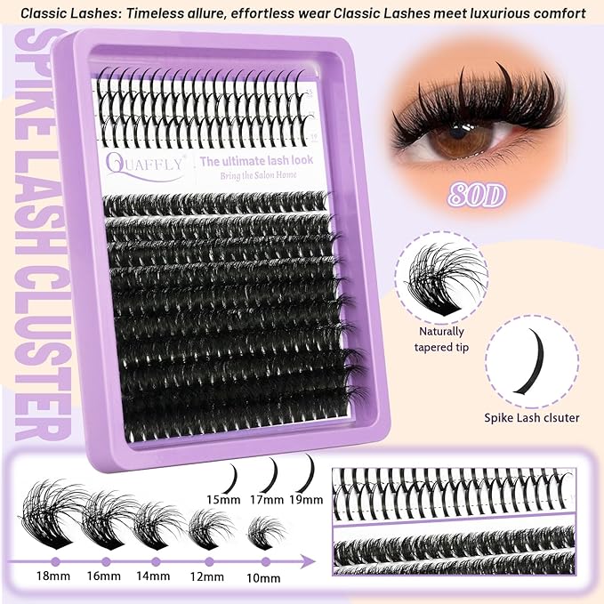 Lash Clusters Kit 60D+80D Individual Spikes Lashes Manga Eyelash Clusters D Curl DIY Eyelash Extension Kit with Lash Bond & Seal Lash Remover Tweezer Brush*10 for Anime Eyelashes