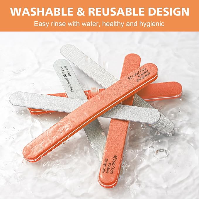 BALUCA 10-Pack Professional Nail Files & Buffers for Acrylic & Natural Nails | Double-Sided 100/180 Grit Emery Boards | Reusable Salon-Grade Nail Filer & Shine Kit for Women & Pets (Orange)