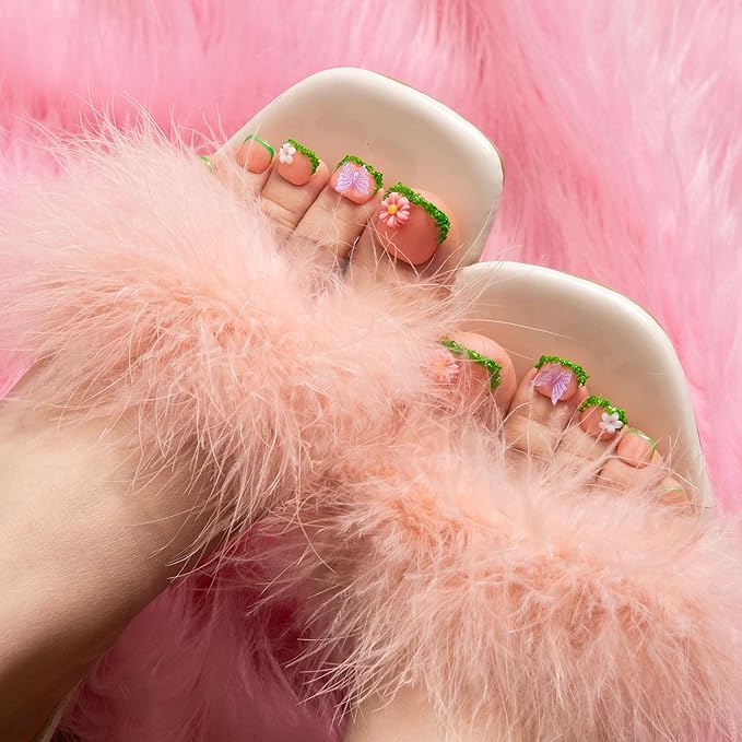 LOVFUL Handmade Acrylic Press on Toenails Fairy Tale Garden | Salon Quality 20 PCS Free Size Toe Nails | Reusable Fake Nails for Toe | T151